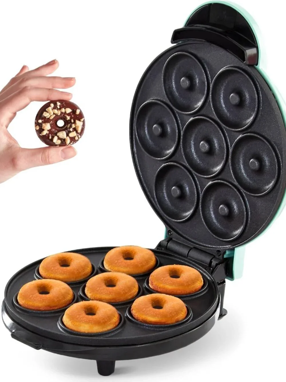 Dash Express Mini Donut Maker, 7 Donuts, Aqua | Electric Doughnut Machine for Ki